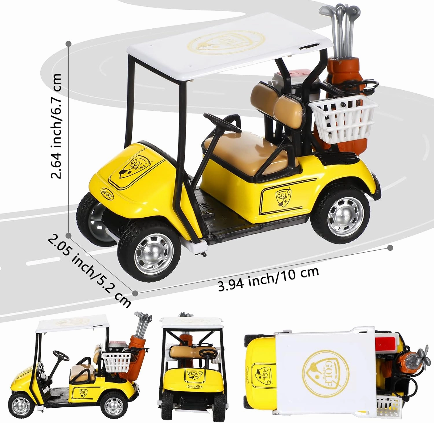Mini Golf Cart Model Toy Metal Pull Back Action Cart 1:36 Scale Golfcart Pullback Vehicle for Boys Girls Toys Dollhouse Cake Toppers Decor, 3.9 Inch (4 Pcs)