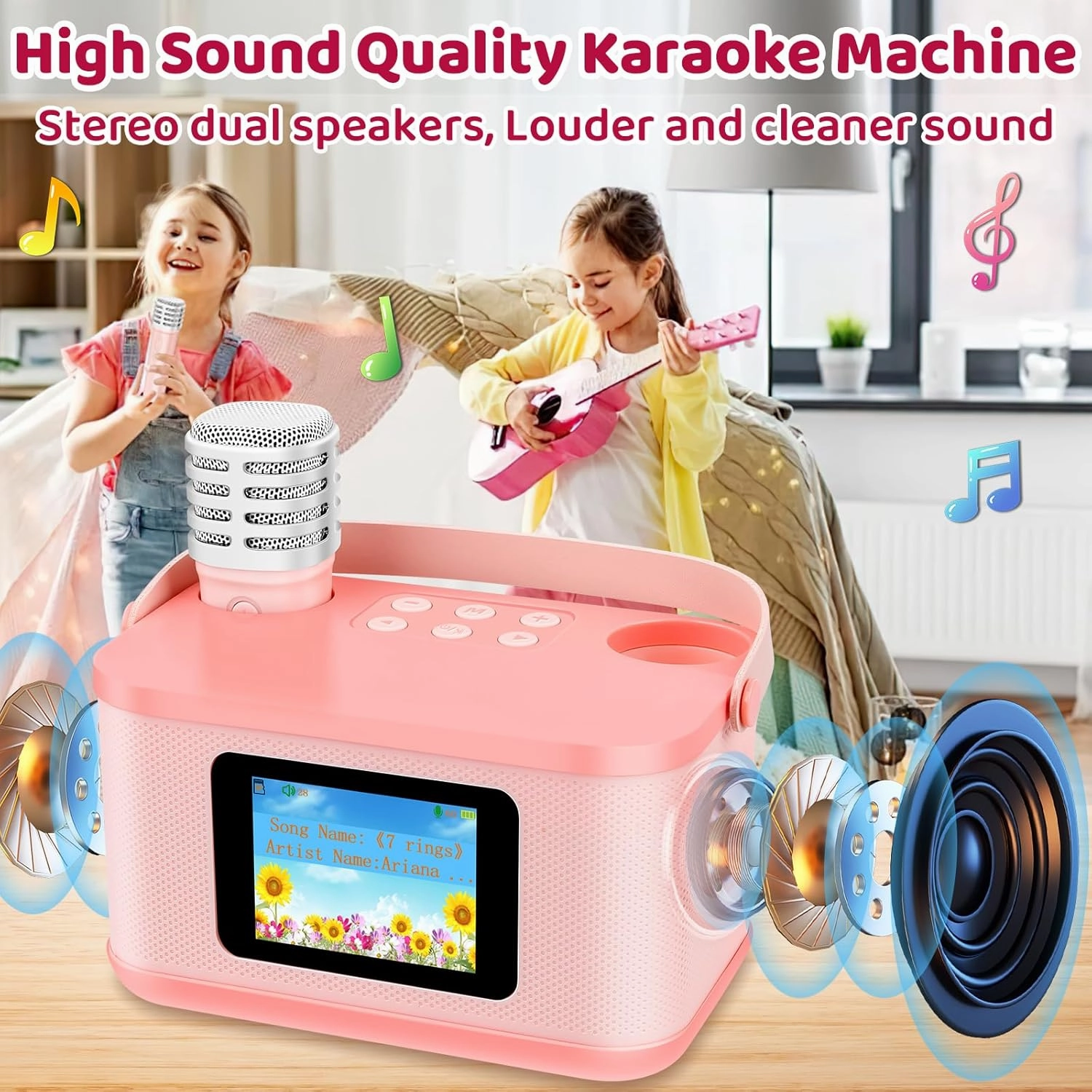 Mini Karaoke Machine for Kids, Upgraded Lyrics Screen Portable Kid Bluetooth Singing Speaker, 2 Wireless Microphone Karaoke Toys with SD Card Birthday Gifts Party Favors for 3, 4, 5, 6, 7, 8  Year Old