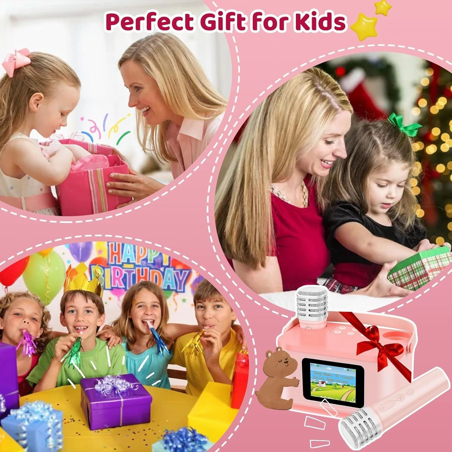 Mini Karaoke Machine for Kids, Upgraded Lyrics Screen Portable Kid Bluetooth Singing Speaker, 2 Wireless Microphone Karaoke Toys with SD Card Birthday Gifts Party Favors for 3, 4, 5, 6, 7, 8  Year Old