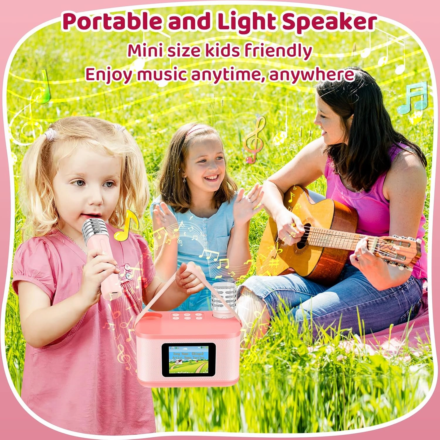 Mini Karaoke Machine for Kids, Upgraded Lyrics Screen Portable Kid Bluetooth Singing Speaker, 2 Wireless Microphone Karaoke Toys with SD Card Birthday Gifts Party Favors for 3, 4, 5, 6, 7, 8  Year Old