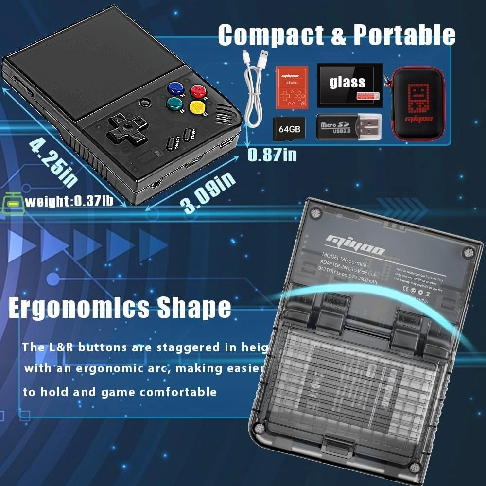 Mini Plus Retro Gaming Console with Portable Case, Handheld Game Console with 3000mAh Battery 3.5'' IPS Screen, Compatible with a Large Variety of Classic Games. Support WiFi & RTC