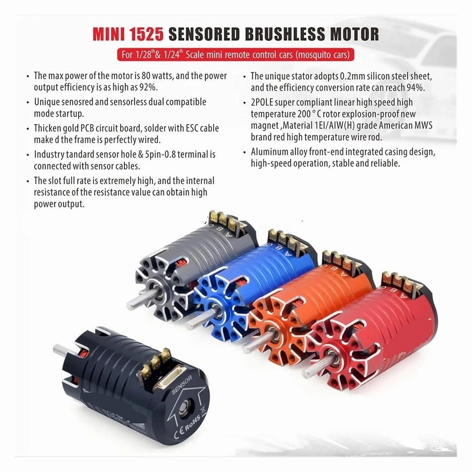 Mini Sensored Brushless Motor 1525 2030 Sensored Sensorless ESC 18A for RC Vehicles and Drones High Perforce(Sensory Motor 4500KV)