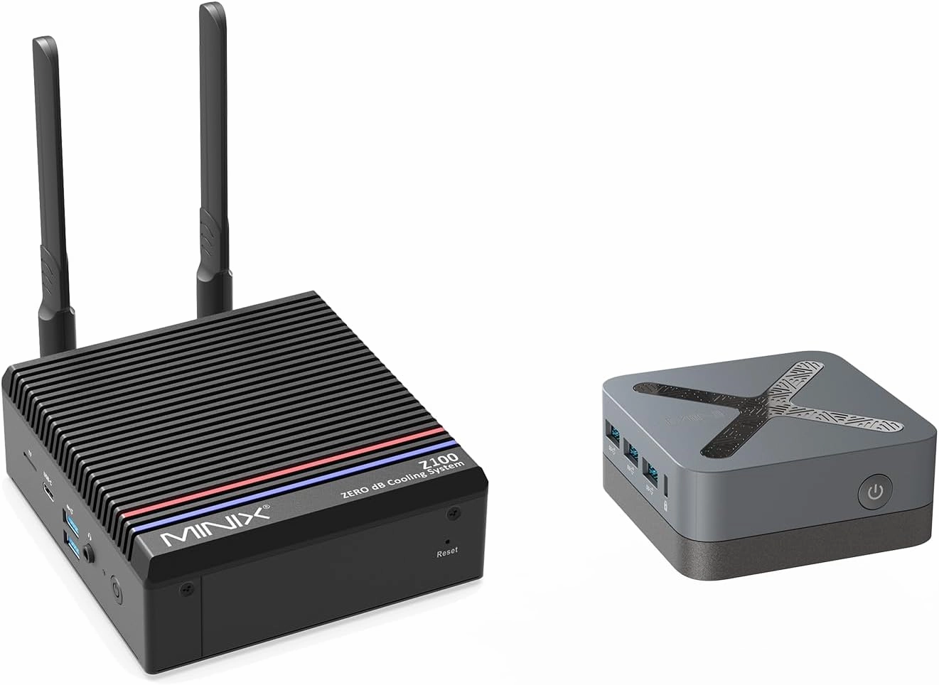 MINIX Z97 Intel N97 Mini PC (12GB/512GB) Dual 2.5G LAN/4K Triple Display Bundling with Z100-0dB Mini PC Fanless N100 (8GB/256GB), Dual Display, Win11 Pro for Office/Home Theater