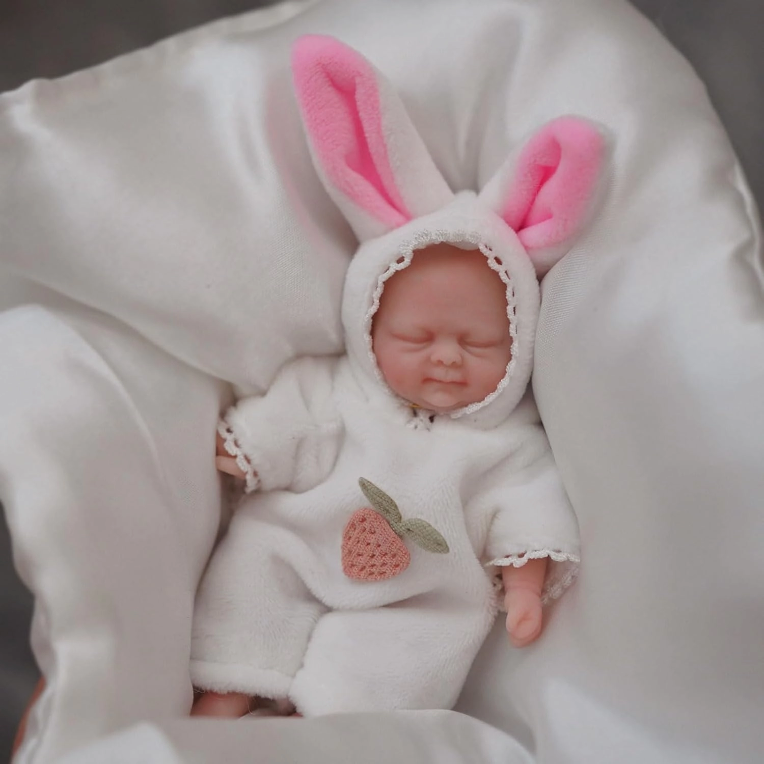 Mire & Mire Reborn Baby Dolls, 4.5" Girl Miniature Sleeping Full Silicone Mini Baby Dolls with Feeding Accessory Lifelike Soft -Bunny