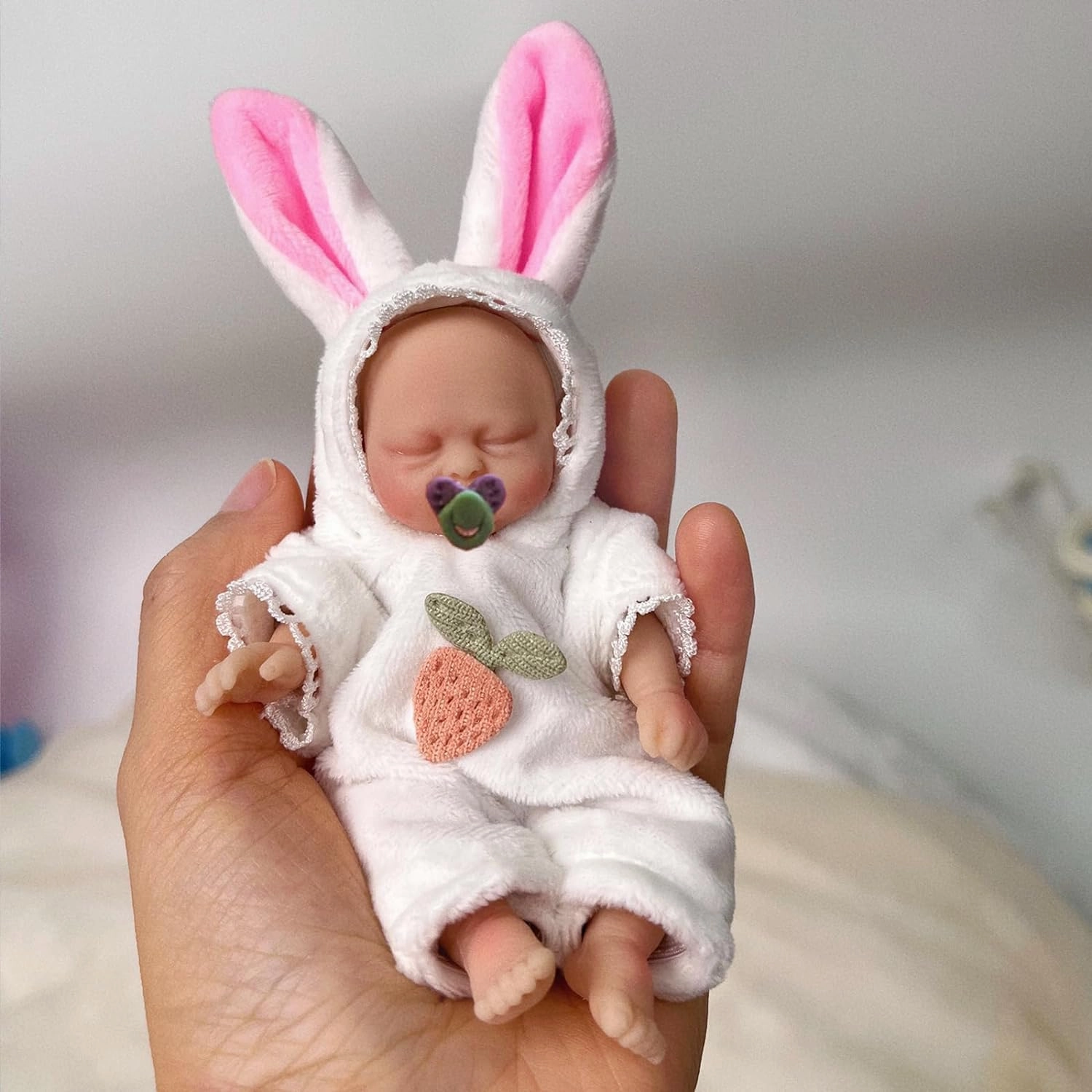 Mire & Mire Reborn Baby Dolls, 4.5" Girl Miniature Sleeping Full Silicone Mini Baby Dolls with Feeding Accessory Lifelike Soft -Bunny