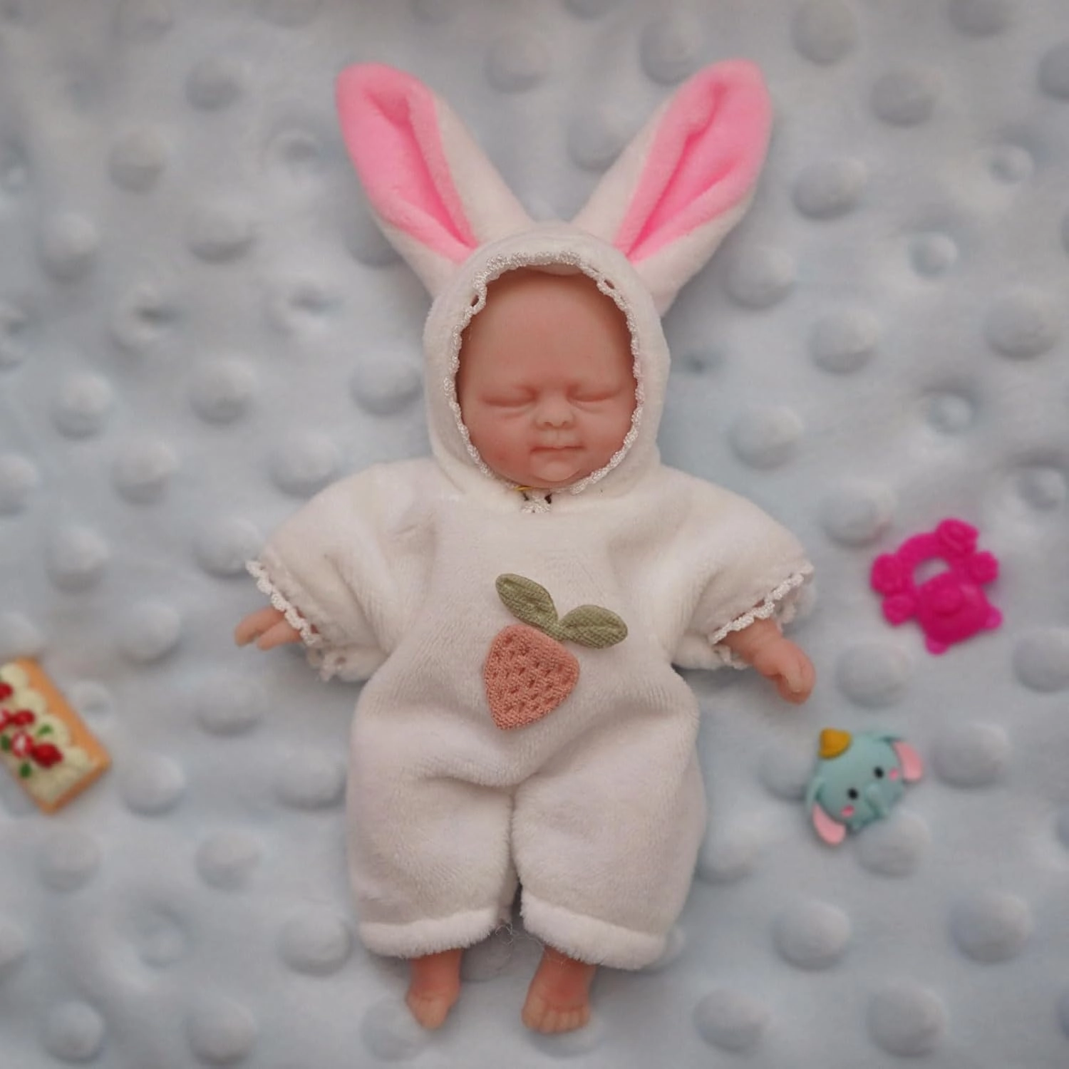 Mire & Mire Reborn Baby Dolls, 4.5" Girl Miniature Sleeping Full Silicone Mini Baby Dolls with Feeding Accessory Lifelike Soft -Bunny