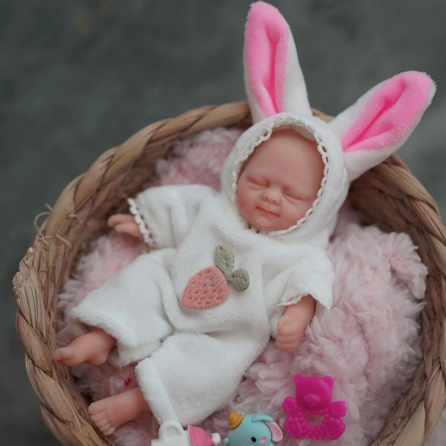 Mire & Mire Reborn Baby Dolls, 4.5" Girl Miniature Sleeping Full Silicone Mini Baby Dolls with Feeding Accessory Lifelike Soft -Bunny