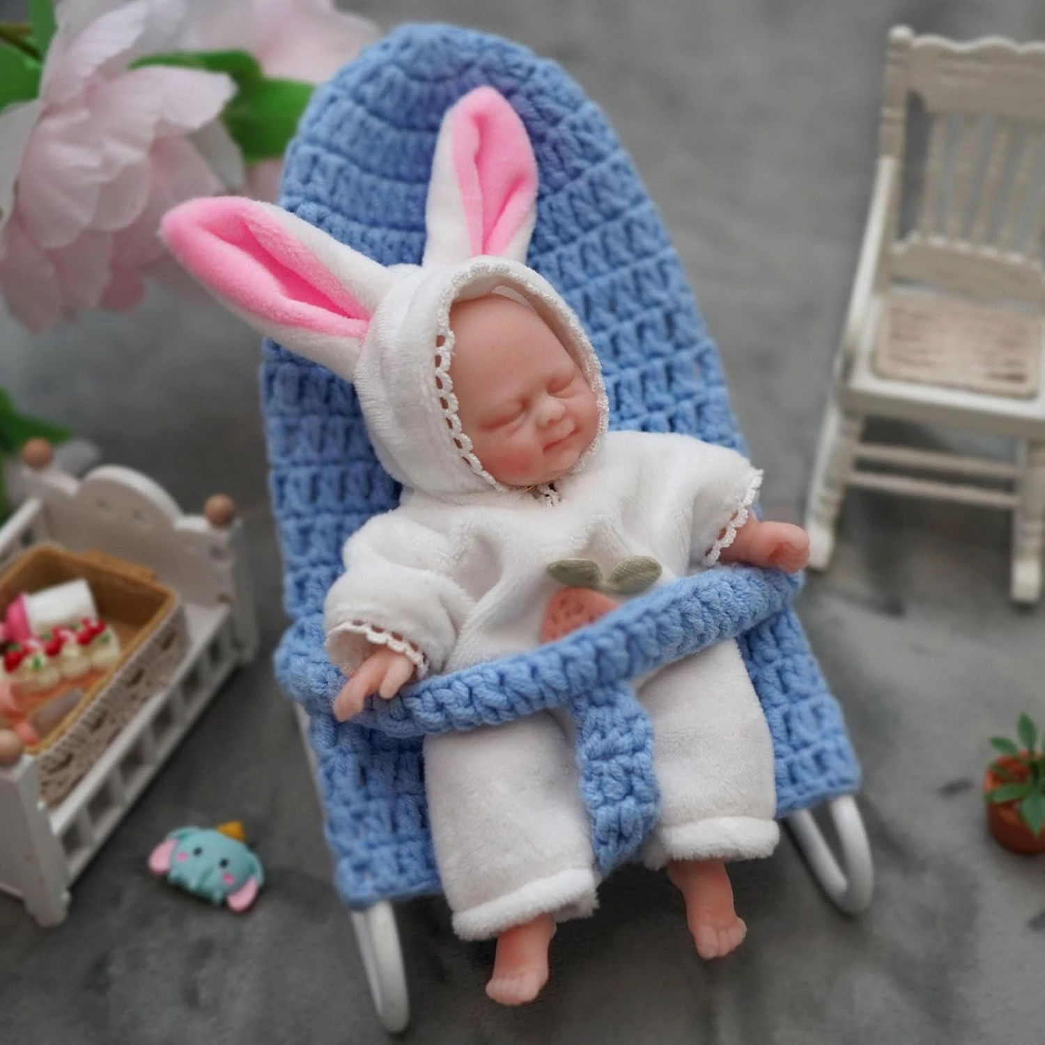 Mire & Mire Reborn Baby Dolls, 4.5" Girl Miniature Sleeping Full Silicone Mini Baby Dolls with Feeding Accessory Lifelike Soft -Bunny