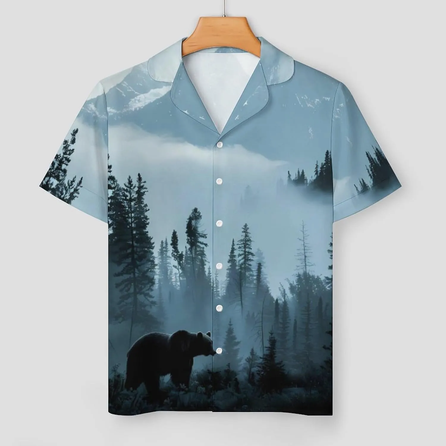 Misty Mountain Forests Animal Bear Women's Satin Pajama Set Short Sleeve Button Down Sleepwear Loungewear Pj Set