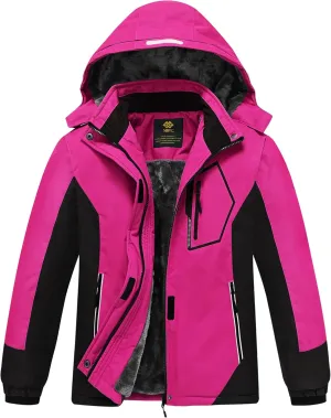 MoFiz Girls Ski Jacket Waterproof Fleece Lined Snowboard Jacket Warm Winter Snow Coats with Removable Hood