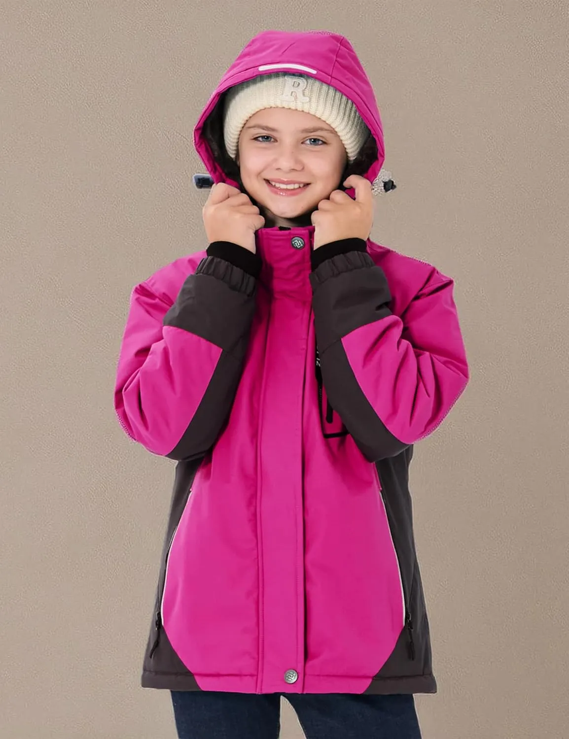 MoFiz Girls Ski Jacket Waterproof Fleece Lined Snowboard Jacket Warm Winter Snow Coats with Removable Hood