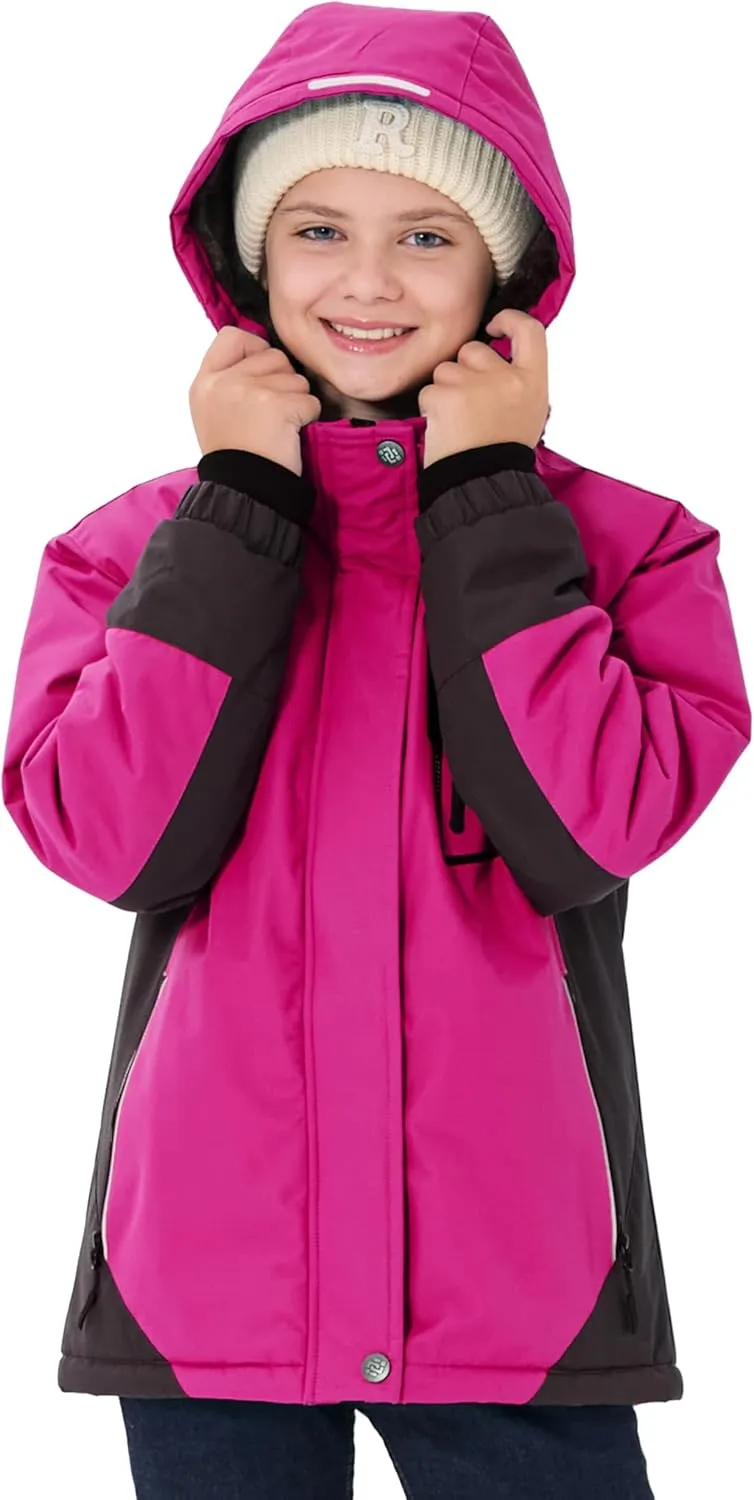 MoFiz Girls Ski Jacket Waterproof Fleece Lined Snowboard Jacket Warm Winter Snow Coats with Removable Hood