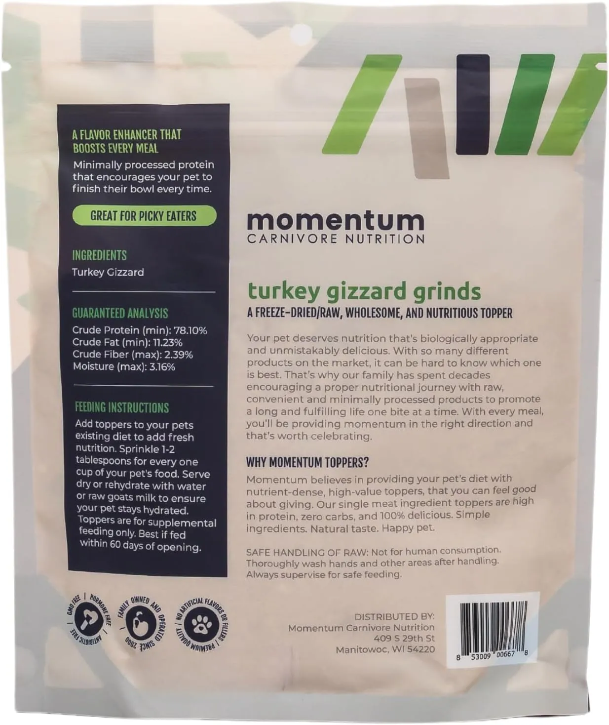 Momentum Carnivore Nutrition Freeze-Dried Turkey Gizzard Pet Food Topper – Single-Ingredient, All-Natural Topper – High-Protein for Dogs and Cats, Grain-Free and Made in The USA– (3.75 oz Bag)