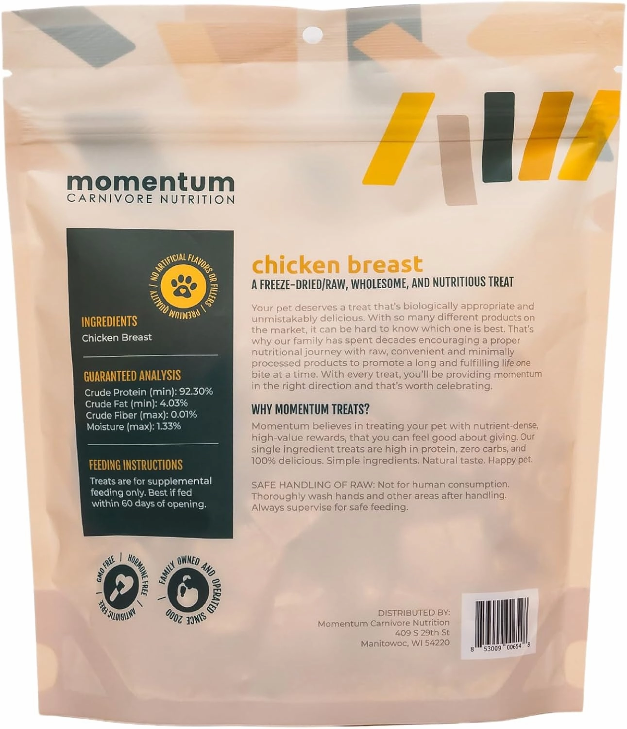 Momentum Carnivore Nutrition Freeze-Dried Chicken Breast Dog Treats – Single-Ingredient, Dog & Cat Treats – High-Protein, Grain-Free– 3 oz Pack