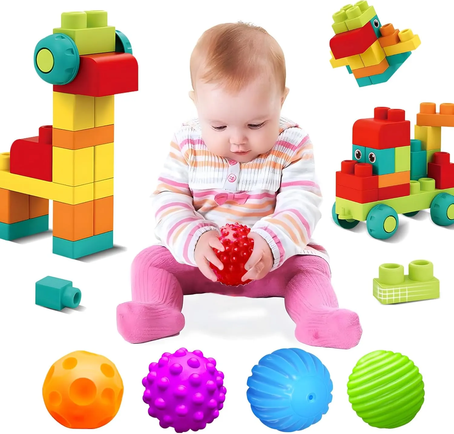 Montessori Baby Balls & Soft Building Blocks Set for Toddlers