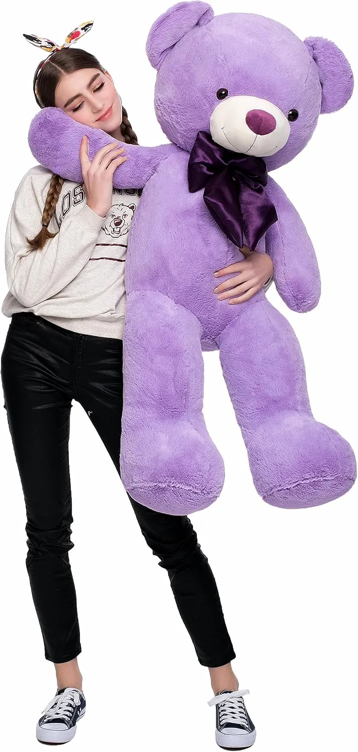 MorisMos Bow Tie Giant Teddy Bear 4 Feet, 47inch Big Lavender Teddy Bear Stuffed Animal Plush for Girlfriend, Boyfriend, Purple