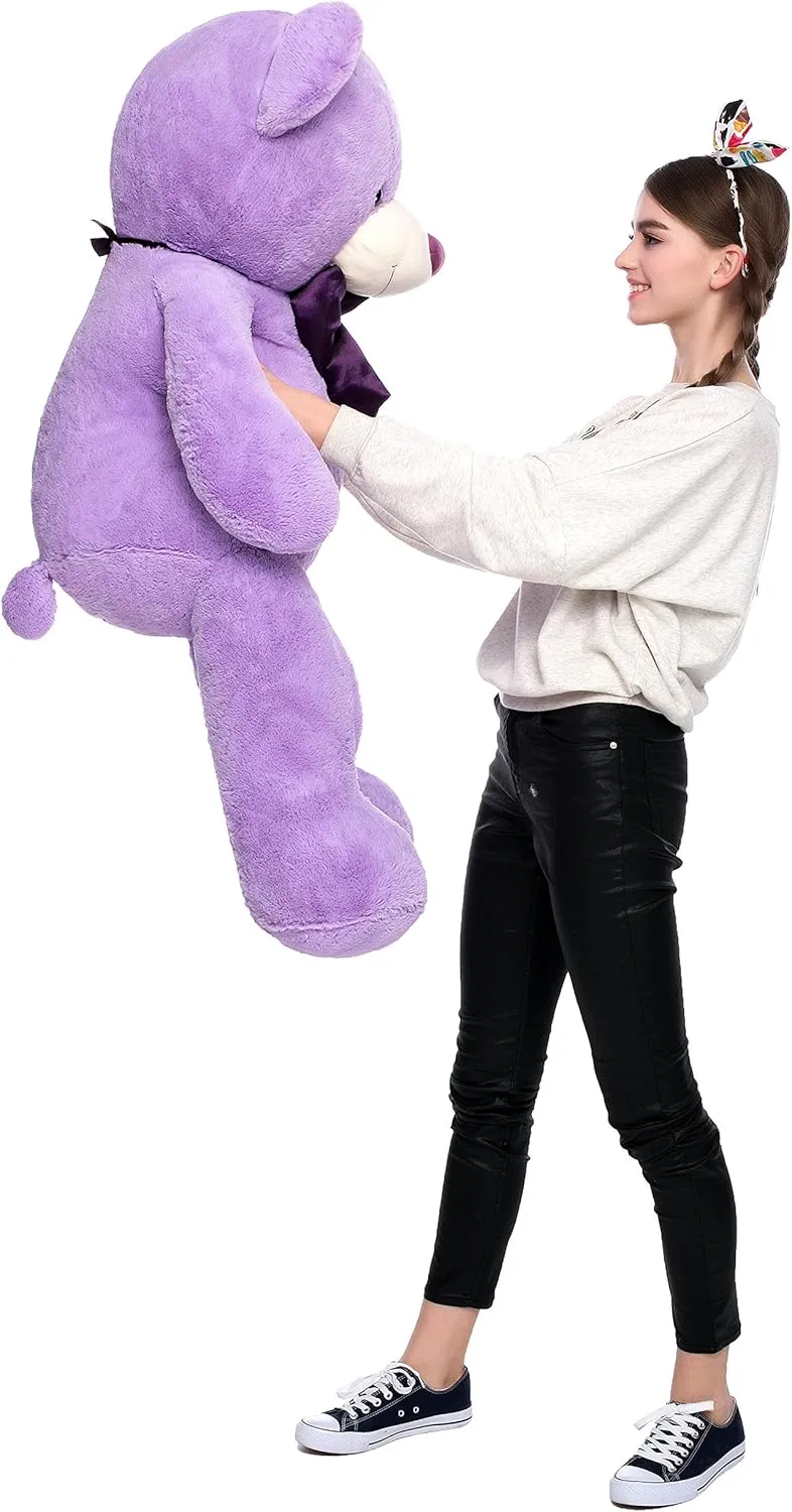 MorisMos Bow Tie Giant Teddy Bear 4 Feet, 47inch Big Lavender Teddy Bear Stuffed Animal Plush for Girlfriend, Boyfriend, Purple