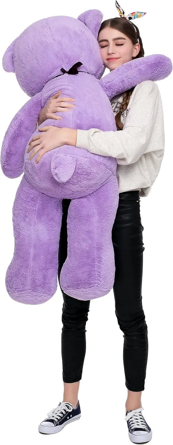 MorisMos Bow Tie Giant Teddy Bear 4 Feet, 47inch Big Lavender Teddy Bear Stuffed Animal Plush for Girlfriend, Boyfriend, Purple