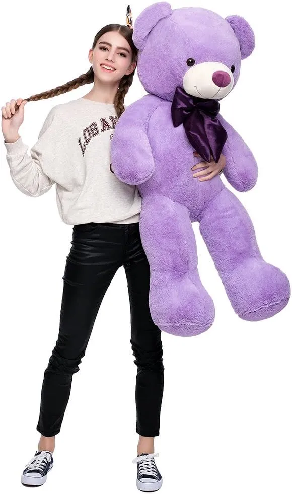MorisMos Bow Tie Giant Teddy Bear 4 Feet, 47inch Big Lavender Teddy Bear Stuffed Animal Plush for Girlfriend, Boyfriend, Purple