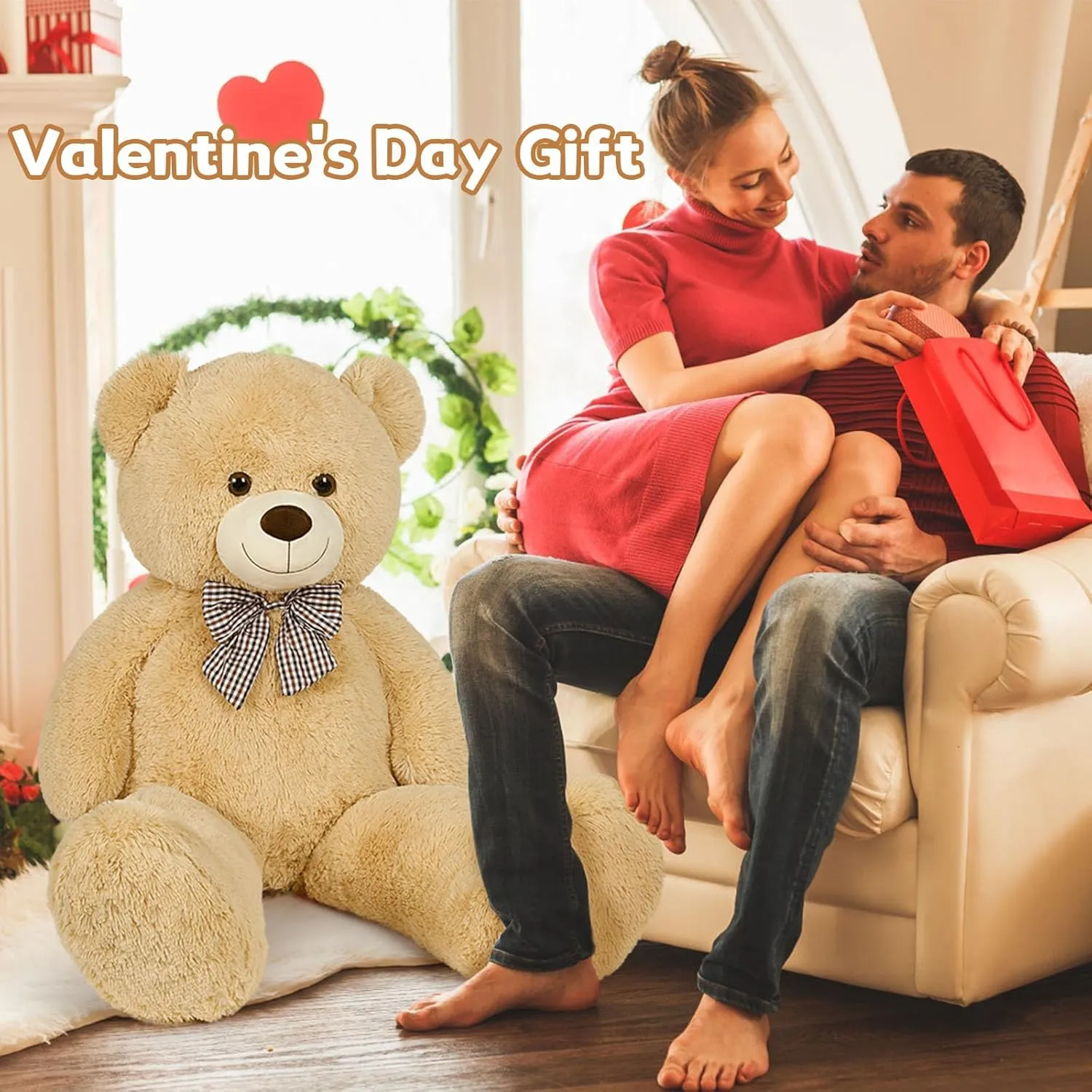 MorisMos Bow Tie Giant Teddy Bear 4 Feet, 47inch Big Teddy Bear Stuffed Animal Plush for Girlfriend, Boyfriend, Brown