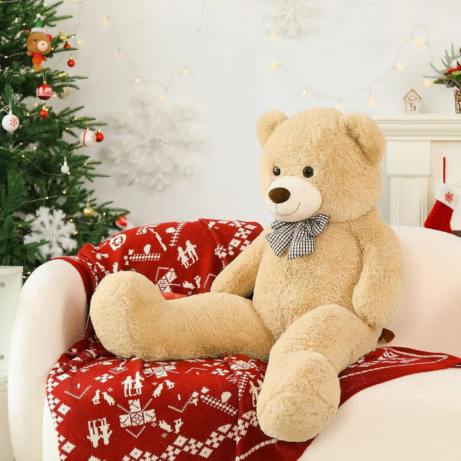 MorisMos Bow Tie Giant Teddy Bear 4 Feet, 47inch Big Teddy Bear Stuffed Animal Plush for Girlfriend, Boyfriend, Brown