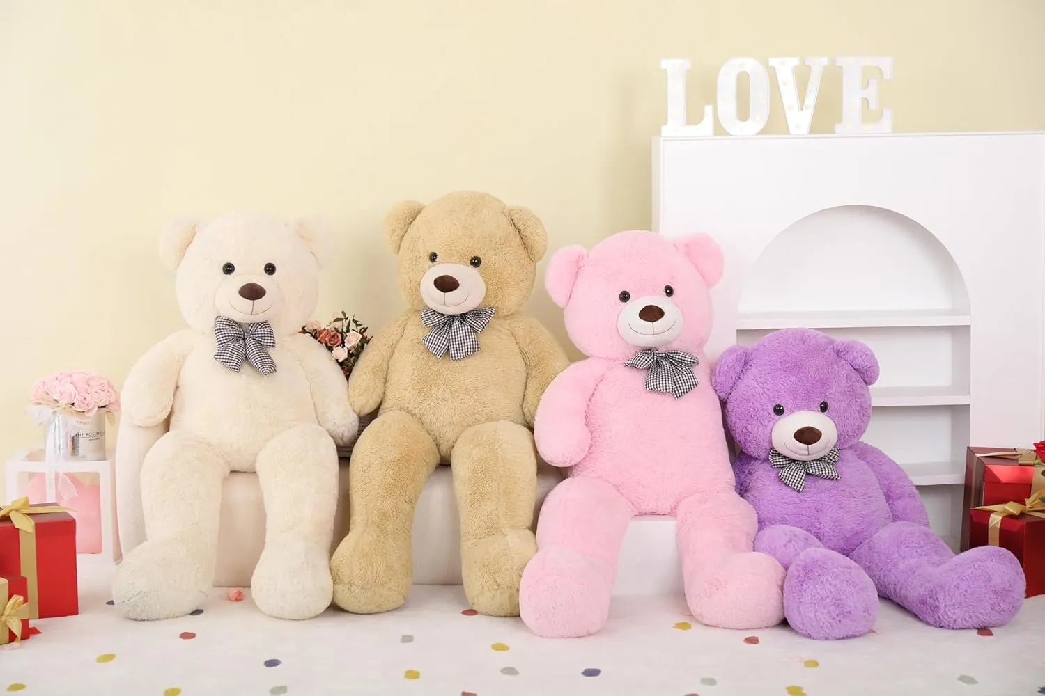 MorisMos Bow Tie Giant Teddy Bear 4 Feet, 47inch Big Teddy Bear Stuffed Animal Plush for Girlfriend, Boyfriend, Brown