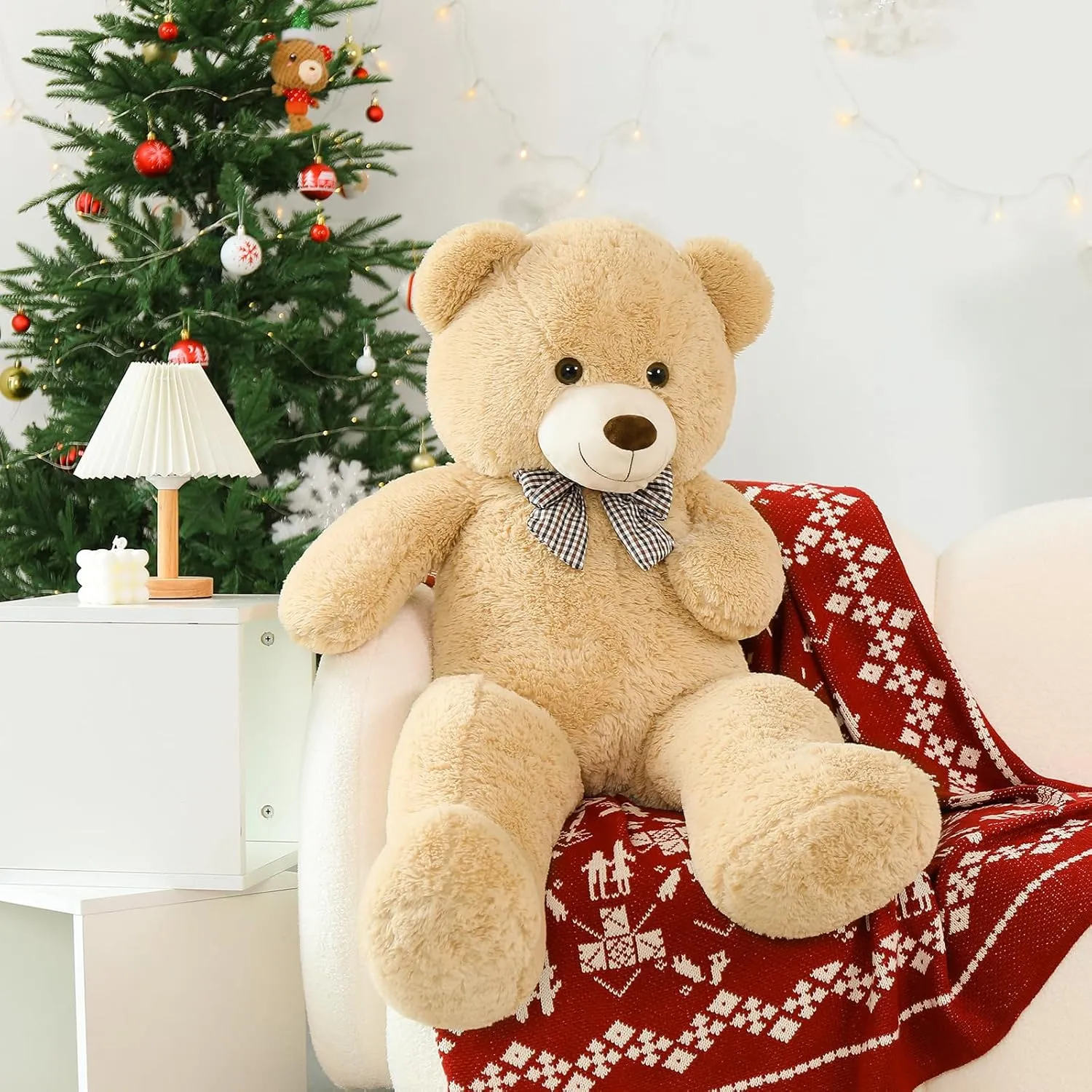 MorisMos Bow Tie Giant Teddy Bear 4 Feet, 47inch Big Teddy Bear Stuffed Animal Plush for Girlfriend, Boyfriend, Brown