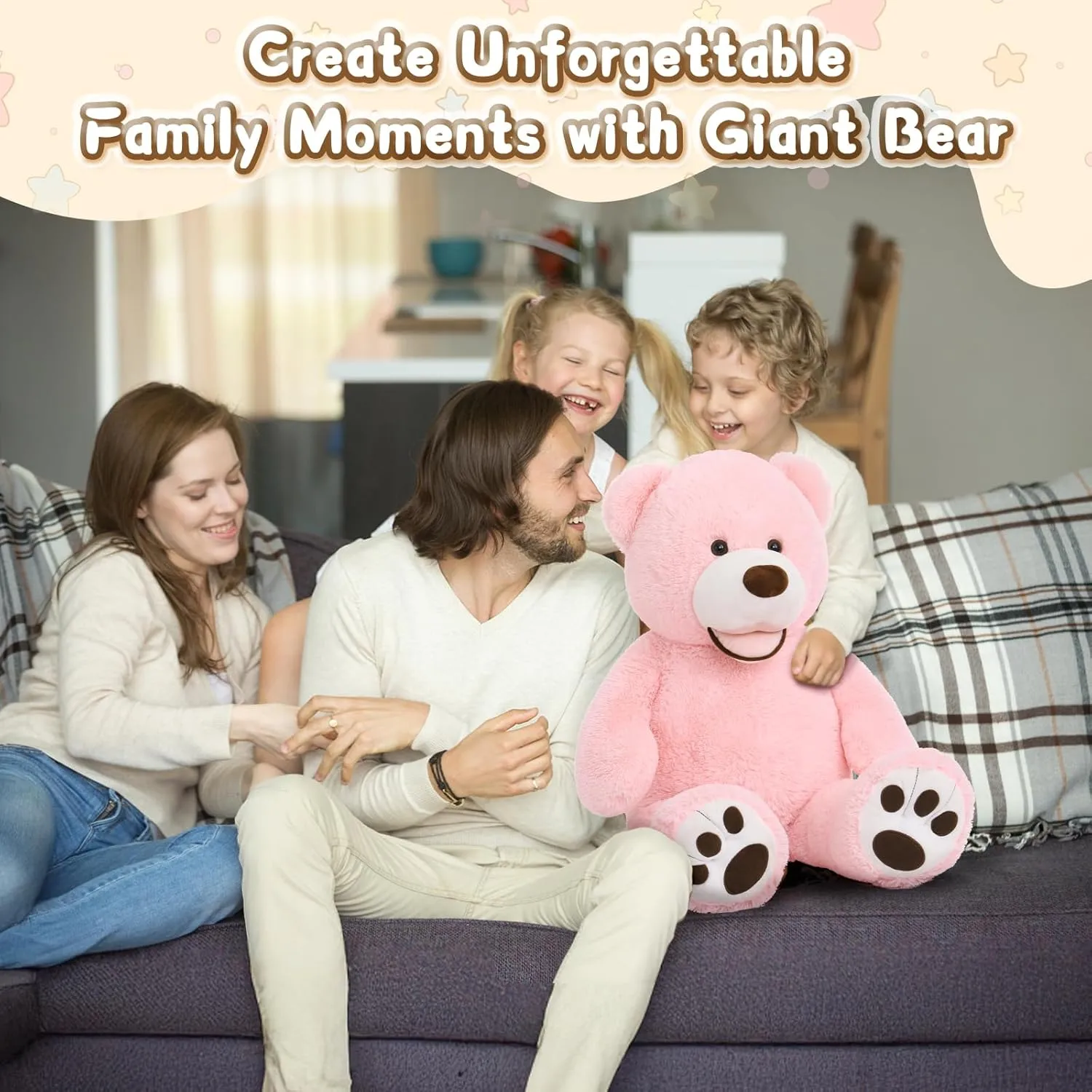 MorisMos Giant Teddy Bear, 39inch Large Stuffed Animals with Big Footprints Plush Stuffed Bears Gifts for Kids, Pink