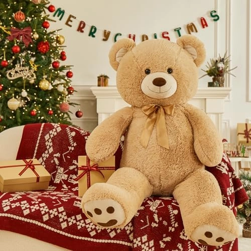 MorisMos Giant Teddy Bear Stuffed Animal 4ft, Big Teddy Bear Plush for Baby Shower, Life Size Stuffed Bear Gifts for Kids, Girls, Girlfriend, Women on Valentine, Christmas, Birthday（Light Brown）