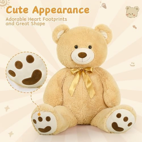 MorisMos Giant Teddy Bear Stuffed Animal 4ft, Big Teddy Bear Plush for Baby Shower, Life Size Stuffed Bear Gifts for Kids, Girls, Girlfriend, Women on Valentine, Christmas, Birthday（Light Brown）