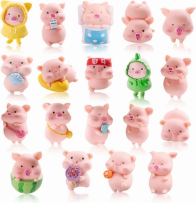 Morofme 19pcs Mini Pig Figurines Toys Miniature Pig Cake Toppers Piggies Cake Decorations Pig Themed Decor Pink Piggy Cupcake Topper for Kids Birthday Party Home Desk Garden Decorations