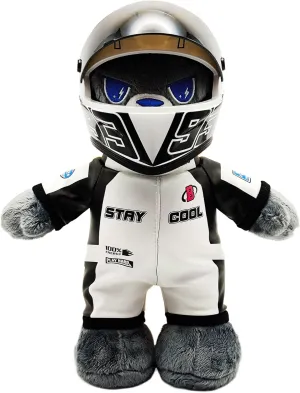 Motorcycle Bear Teddy Bear Doll with Helmet, Racing Bear, Helmet Bear, Blue Lightning Eyes, 12 in Tall, Great Set Gift for Male and Female Motorcyclists