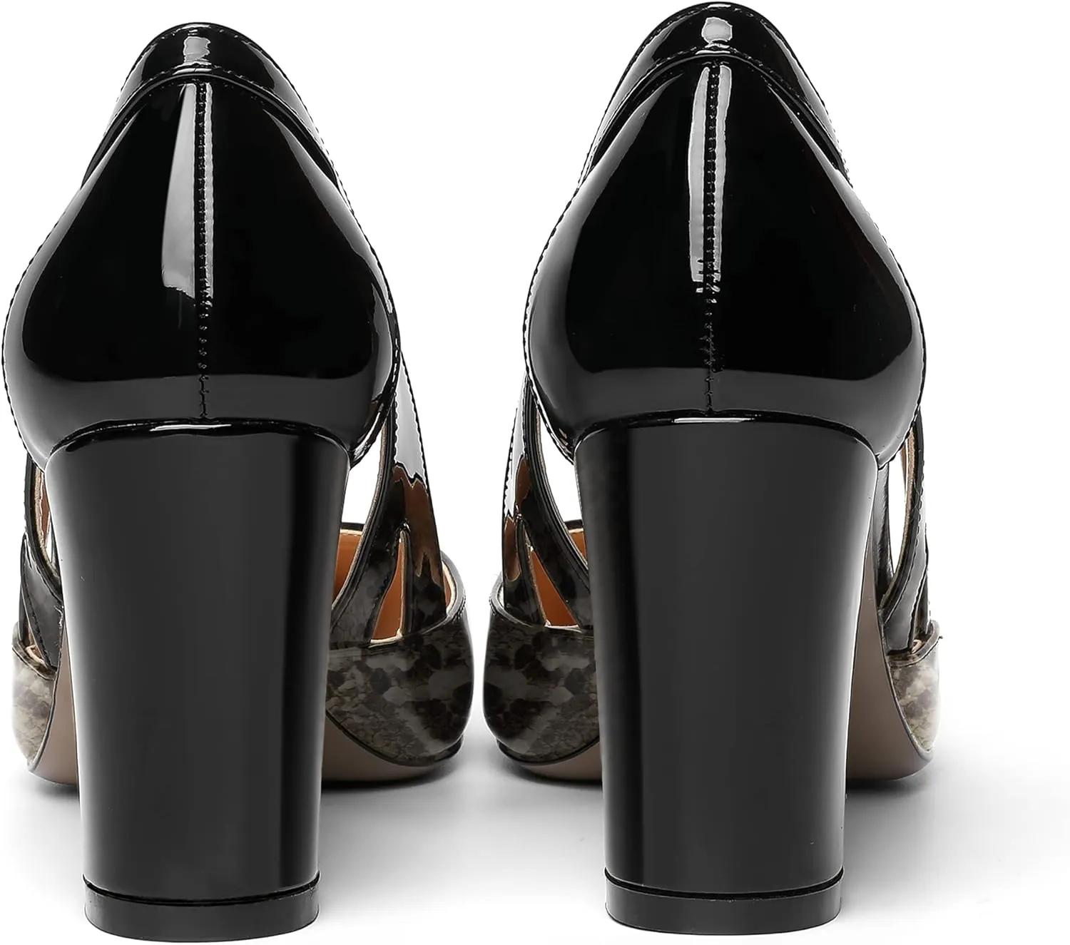 MOVINSTEPS Womens Patent Fashion Cut Out Slip On Pointed Toe Thick Dress Block High Heel Pumps Shoes 3.3 Inch