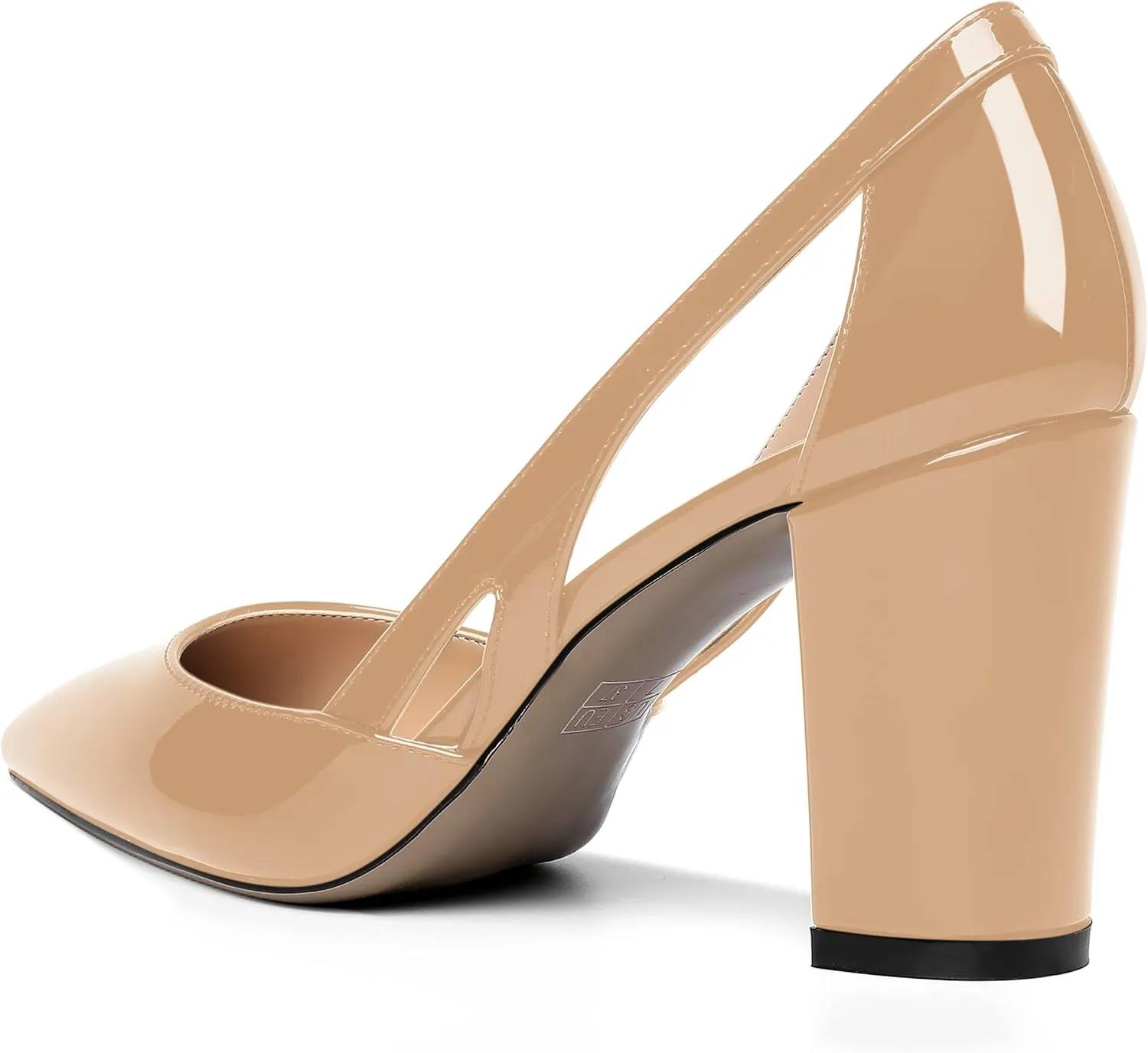 MOVINSTEPS Womens Patent Fashion Cut Out Slip On Pointed Toe Thick Dress Block High Heel Pumps Shoes 3.3 Inch