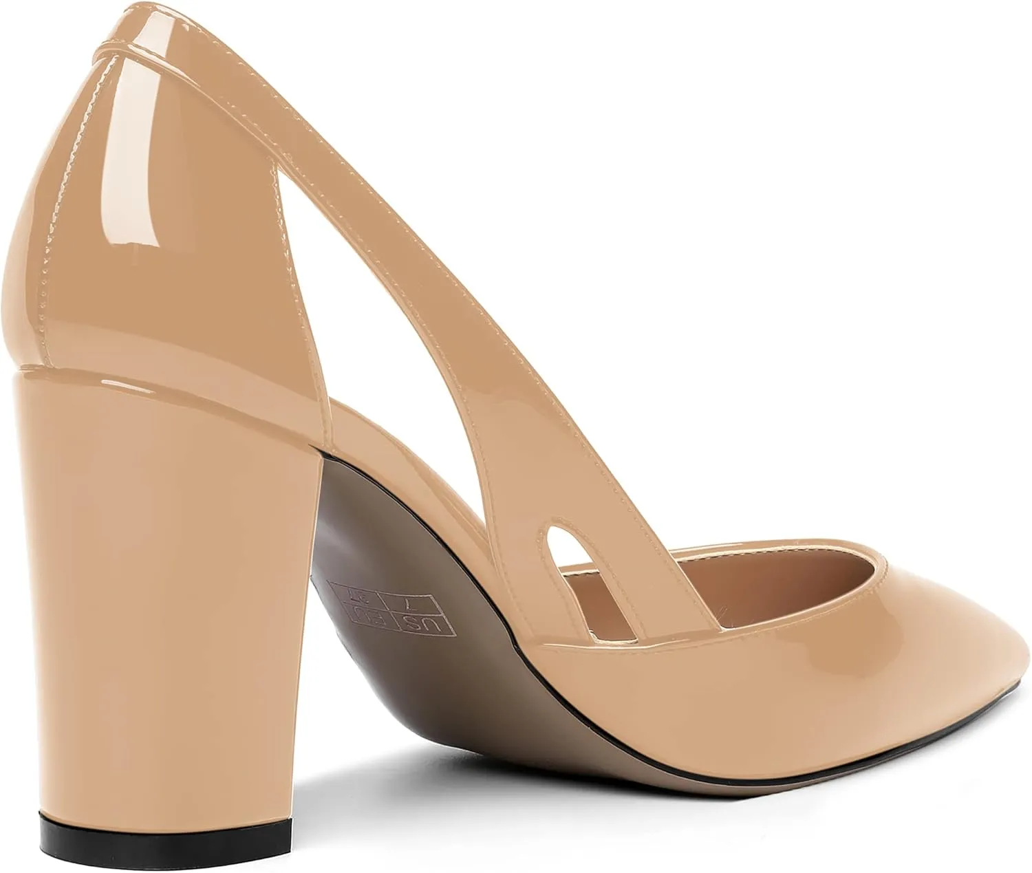 MOVINSTEPS Womens Patent Fashion Cut Out Slip On Pointed Toe Thick Dress Block High Heel Pumps Shoes 3.3 Inch