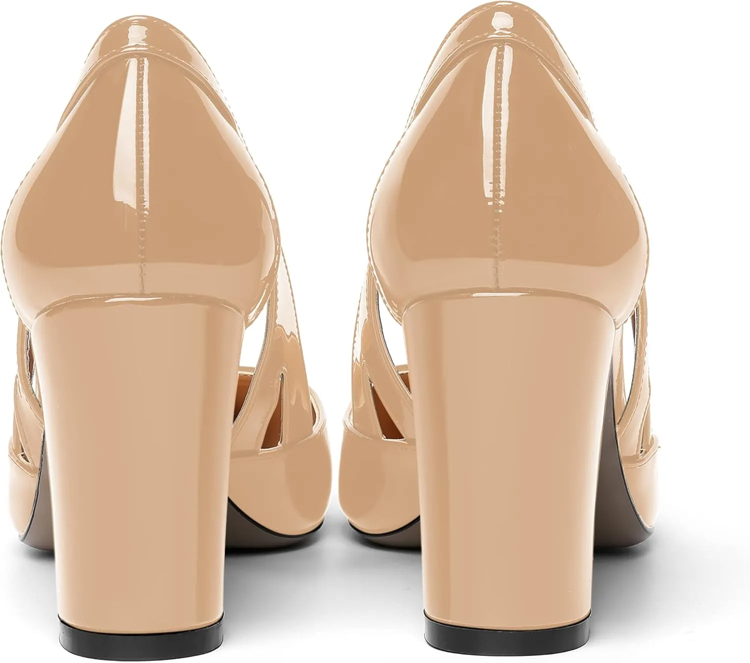 MOVINSTEPS Womens Patent Fashion Cut Out Slip On Pointed Toe Thick Dress Block High Heel Pumps Shoes 3.3 Inch