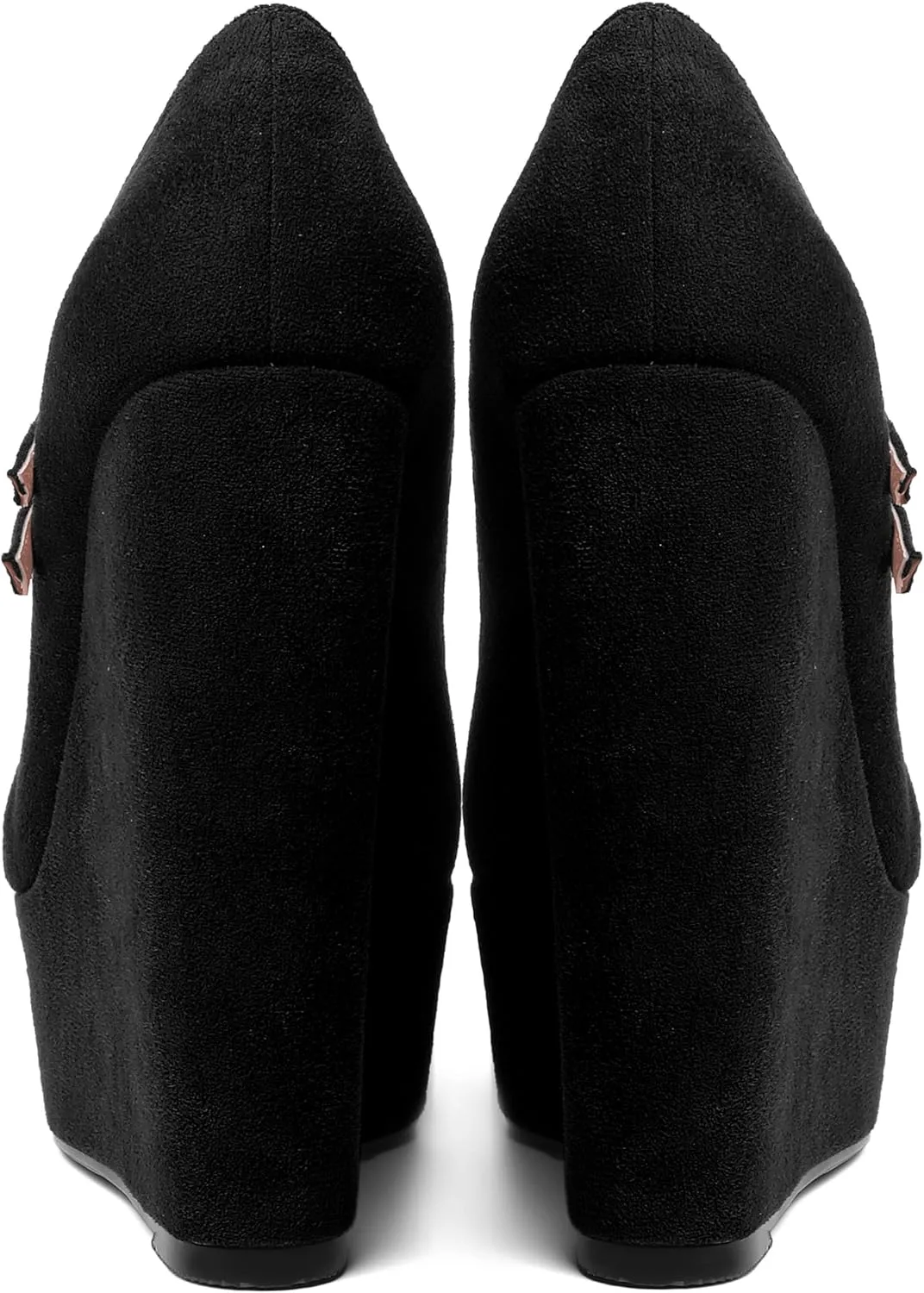 MOVINSTEPS Womens Suede Buckle Party Round Toe Adjustable Dual Straps Mary Jane Platform Dress Wedge High Heel Pumps Shoes 6 Inch