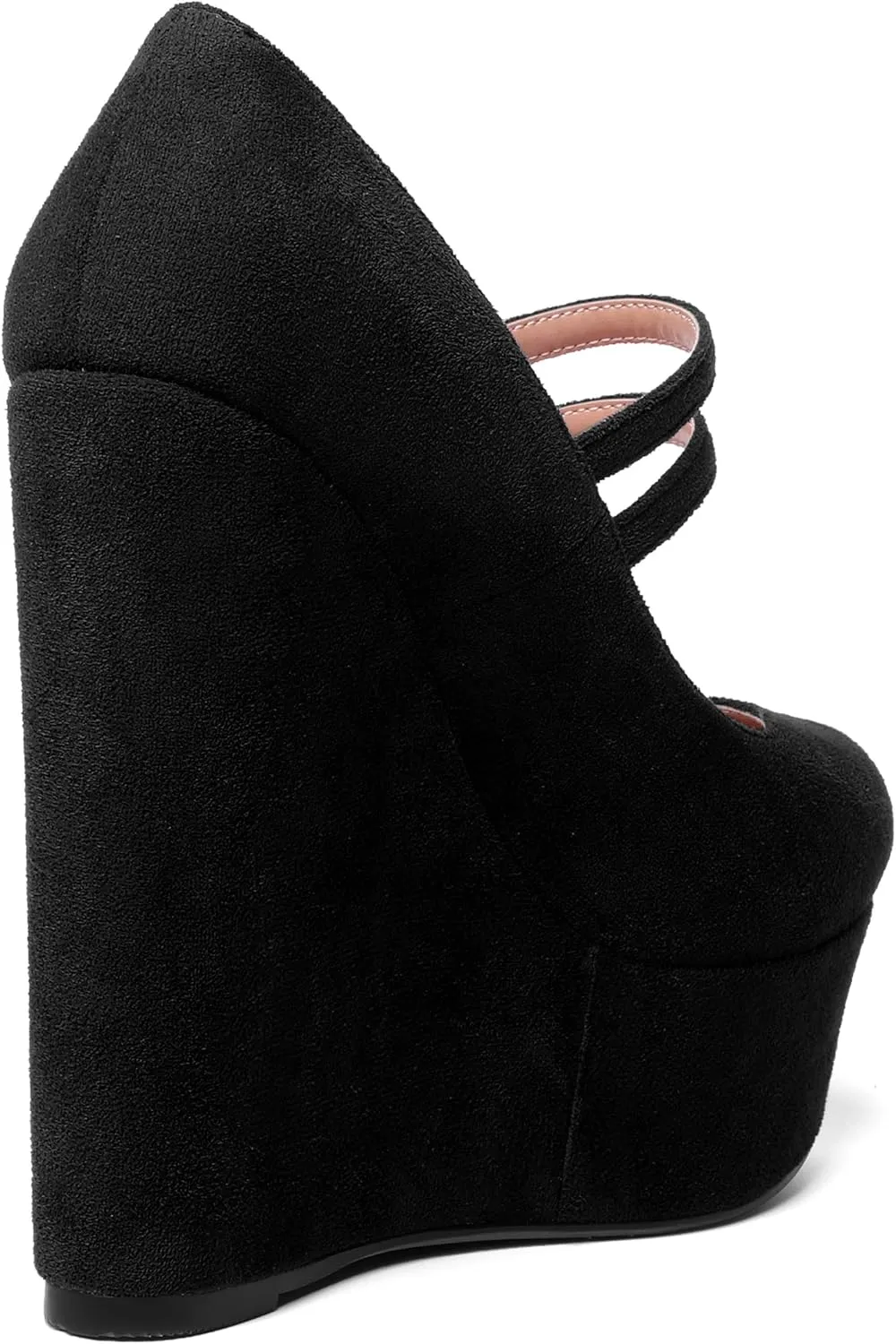 MOVINSTEPS Womens Suede Buckle Party Round Toe Adjustable Dual Straps Mary Jane Platform Dress Wedge High Heel Pumps Shoes 6 Inch