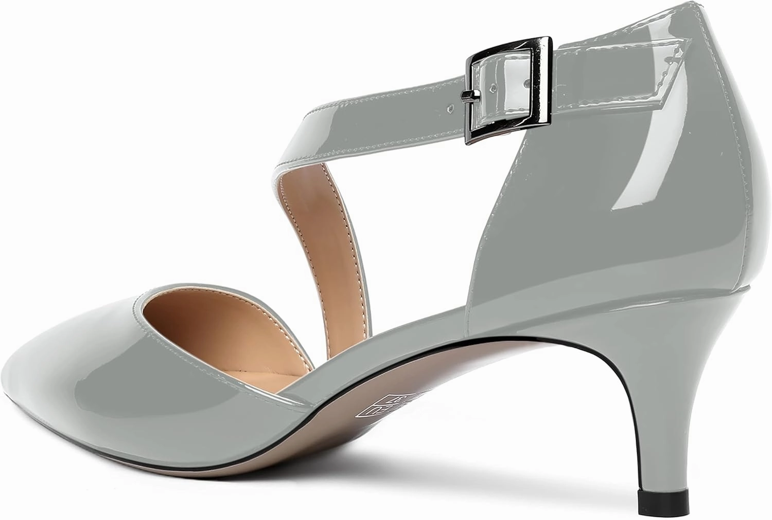 MOVINSTEPS Womens Buckle Dress D'Orsay Wedding Pointed Toe Patent Adjustable Strap Kitten Low Heel Pumps Shoes 2 Inch