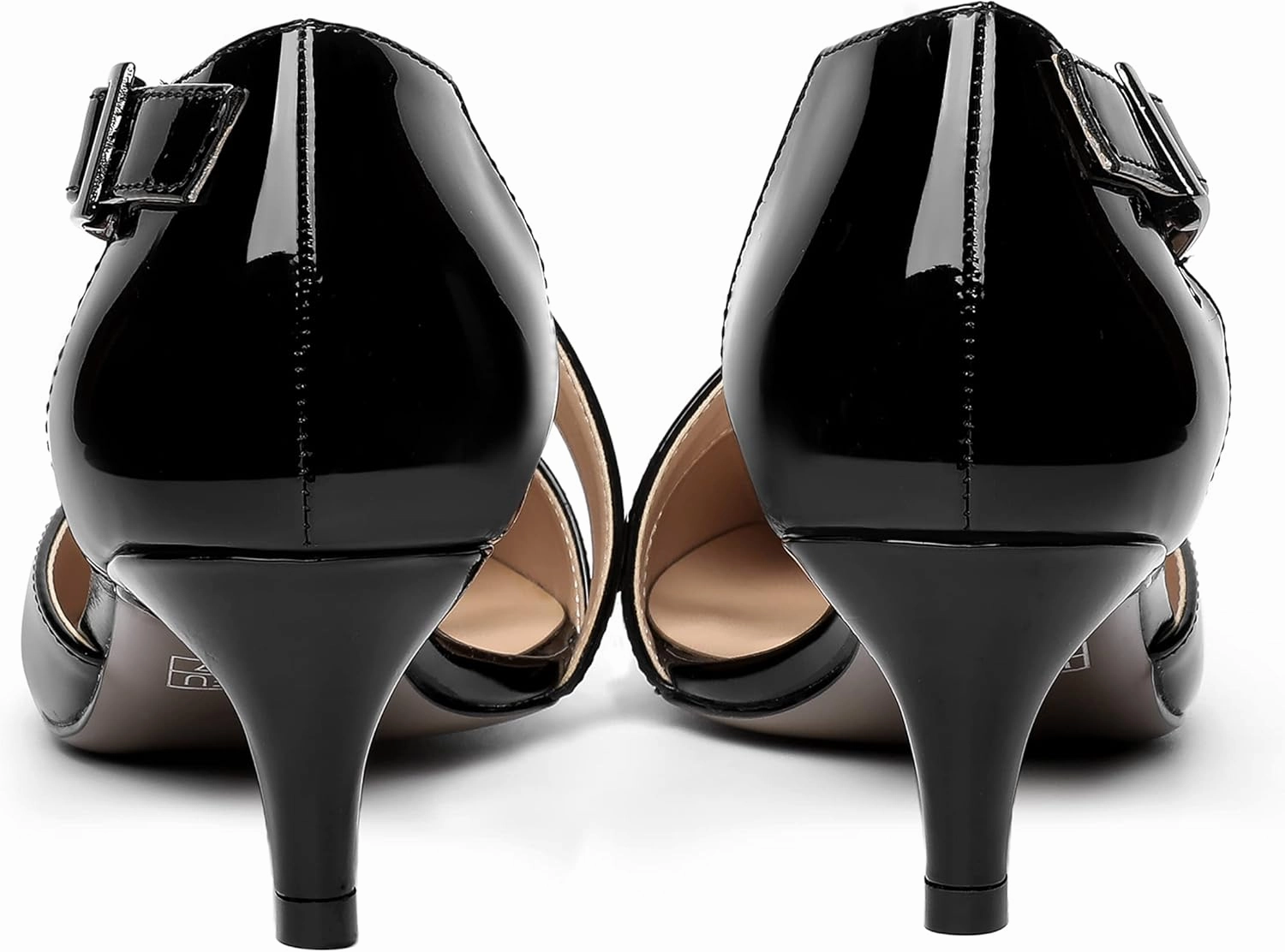 MOVINSTEPS Womens Buckle Dress D'Orsay Wedding Pointed Toe Patent Adjustable Strap Kitten Low Heel Pumps Shoes 2 Inch