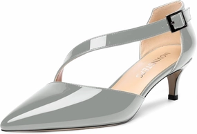MOVINSTEPS Womens Buckle Dress D'Orsay Wedding Pointed Toe Patent Adjustable Strap Kitten Low Heel Pumps Shoes 2 Inch