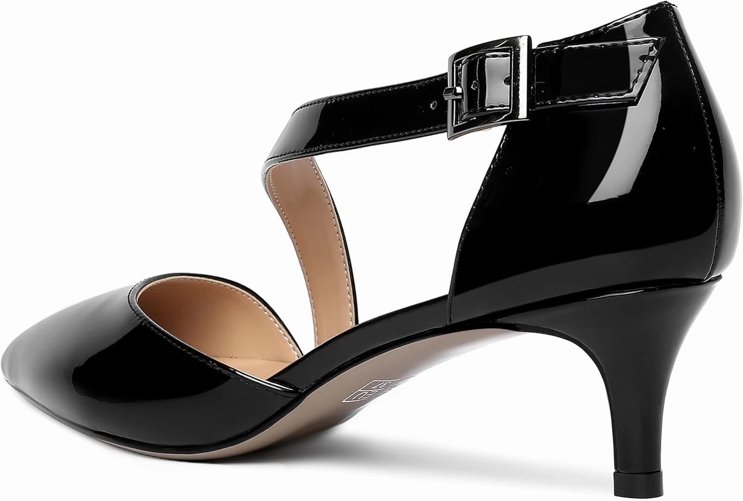 MOVINSTEPS Womens Buckle Dress D'Orsay Wedding Pointed Toe Patent Adjustable Strap Kitten Low Heel Pumps Shoes 2 Inch