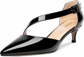 MOVINSTEPS Womens Buckle Dress D'Orsay Wedding Pointed Toe Patent Adjustable Strap Kitten Low Heel Pumps Shoes 2 Inch