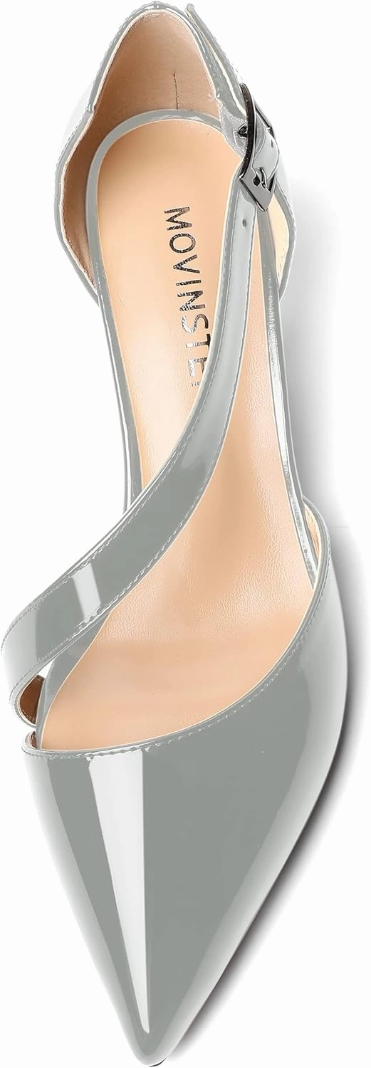 MOVINSTEPS Womens Buckle Dress D'Orsay Wedding Pointed Toe Patent Adjustable Strap Kitten Low Heel Pumps Shoes 2 Inch