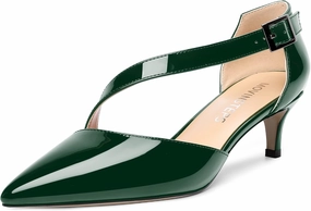MOVINSTEPS Womens Buckle Dress D'Orsay Wedding Pointed Toe Patent Adjustable Strap Kitten Low Heel Pumps Shoes 2 Inch