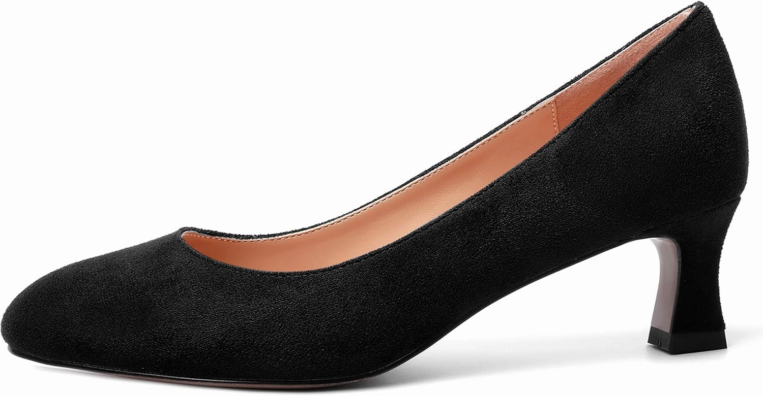MOVINSTEPS Womens Dress Office Suede Slip On Round Toe Spool Low Heel Pumps Shoes 2 Inch