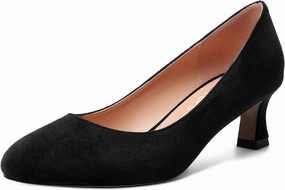 MOVINSTEPS Womens Dress Office Suede Slip On Round Toe Spool Low Heel Pumps Shoes 2 Inch