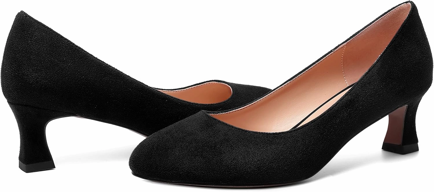 MOVINSTEPS Womens Dress Office Suede Slip On Round Toe Spool Low Heel Pumps Shoes 2 Inch