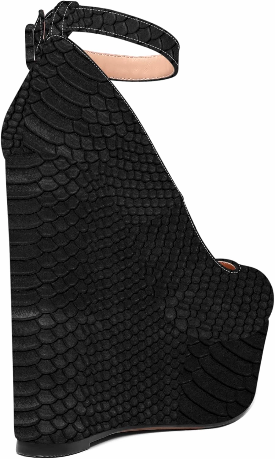 MOVINSTEPS Womens Evening Buckle Round Toe Ankle Strap Dress Platform Patent Wedge High Heel Pumps Shoes 6 Inch