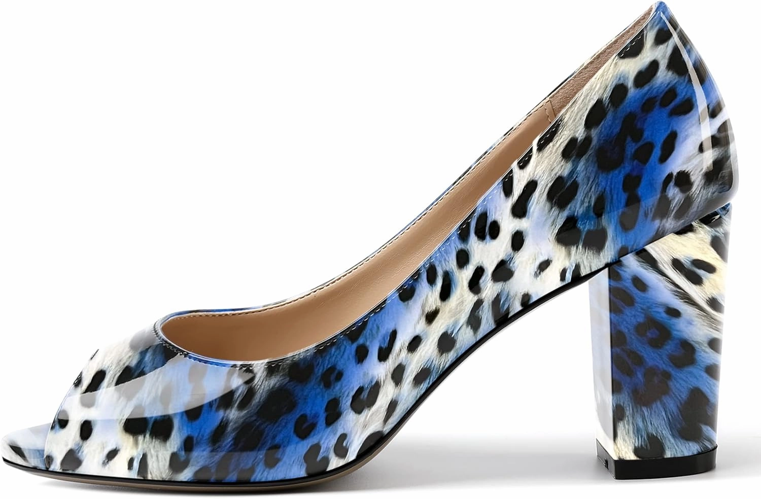 MOVINSTEPS Womens Party Slip On Patent Peep Toe Sexy Block High Heel Pumps Shoes 3.3 Inch